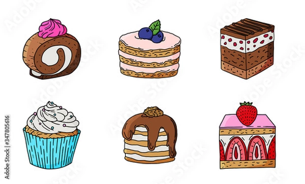 Fototapeta Hand drawn cake vector set
