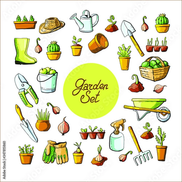 Obraz Vector garden collection tools and plants