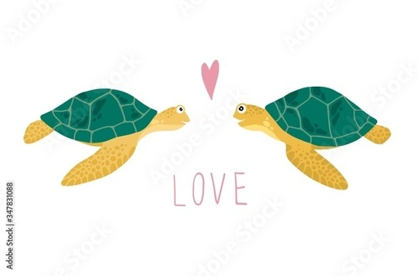 Obraz Vector Illustration of two turtles falling in love
