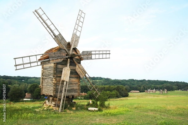 Obraz Evening landscape with windmill.