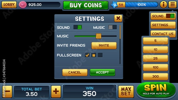 Obraz Interface for slot machine. Vector illustration