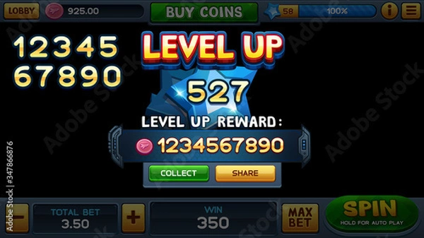 Obraz Level up screen for slot game. Vector illustration
