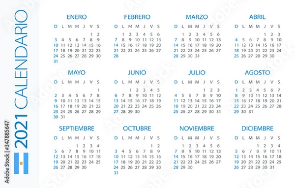 Fototapeta Calendar 2021 Horizontal - illustration. Argentinian version