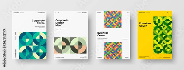 Fototapeta Company identity brochure template collection. Business presentation vector A4 vertical orientation front page mock up set. Corporate report cover abstract geometric illustration design layout bundle.