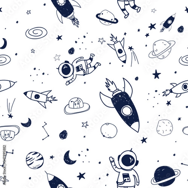 Fototapeta Space seamless pattern print design. Vector illustration design for fashion fabrics, textile graphics, prints.
