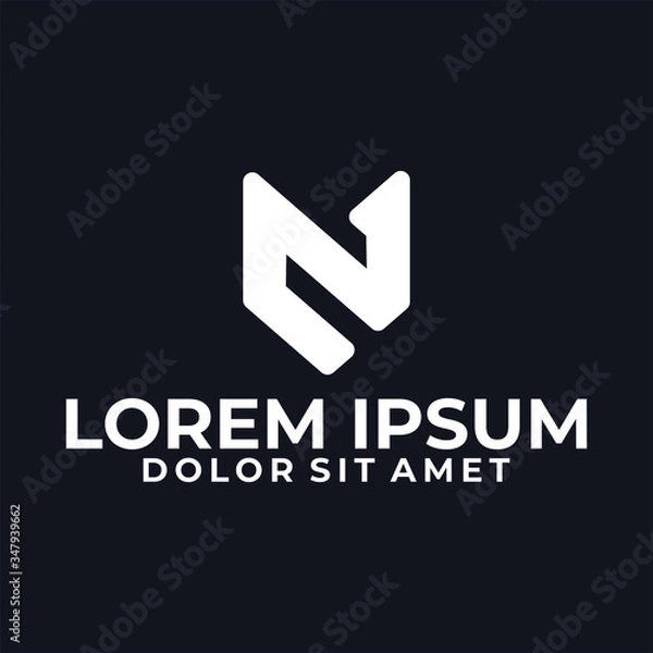 Obraz Initial letter N logo template with fox head line art illustration in flat design monogram symbol