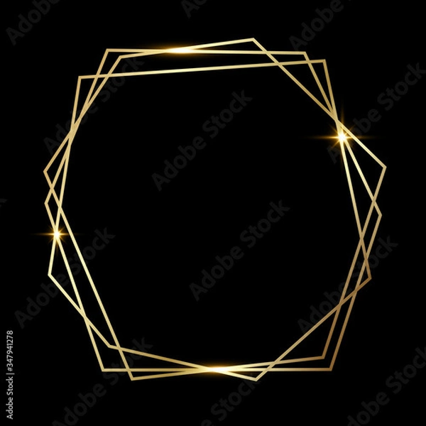 Fototapeta Golden shiny glowing polygonal frame isolated over black