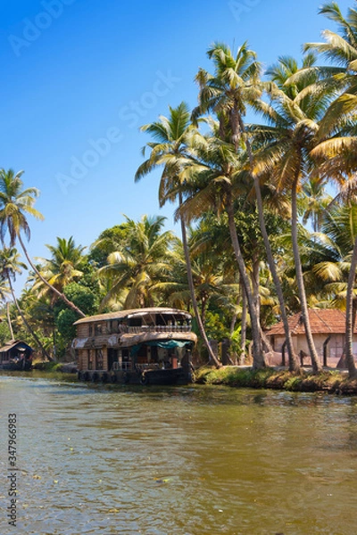 Obraz Houseboat on Kerala backwaters in Alleppey, India..