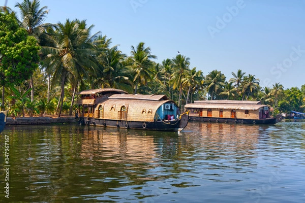 Obraz Houseboat on Kerala backwaters in Alleppey, India..