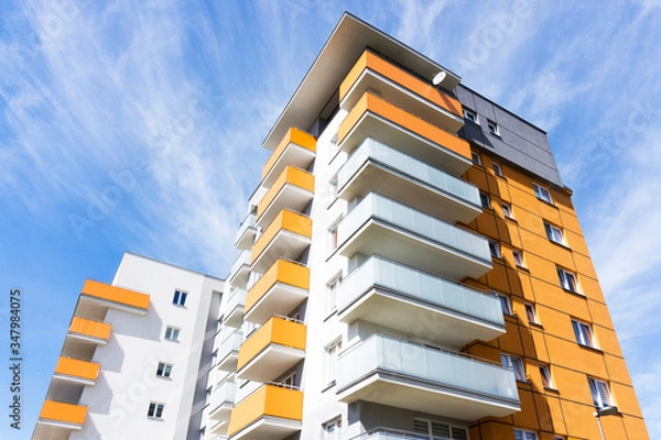 Fototapeta Bialystok city in Poland architecture background. High block of flats living area. New build neighborhood modern style.