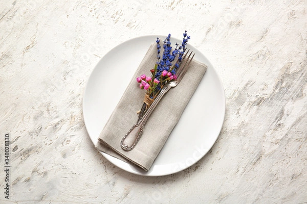 Fototapeta Beautiful table setting on light background