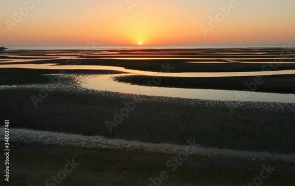 Obraz 干潟の夕陽