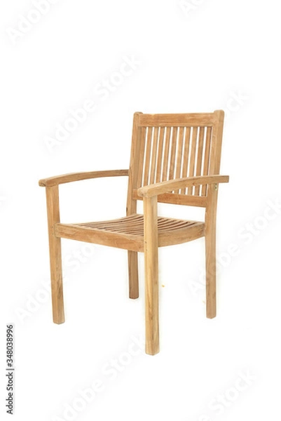Fototapeta minimalist teak chair with armrest isolated in white background