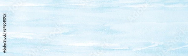 Fototapeta Niebieskie tło akwarela, niebo w akwareli miękkie teksturowane na mokrym białym tle papieru, abstrakcyjny niebieski transparent akwarela ilustracja, tapeta
