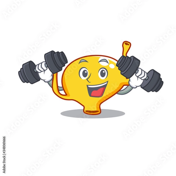Obraz Mascot design of smiling Fitness exercise bladder lift up barbells