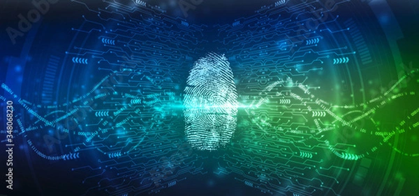 Fototapeta Fingerprint Scanning Identification System. Biometric Authorization and Business Security Concept, fingerprint Scanning on digital screen. cyber security Concept.
