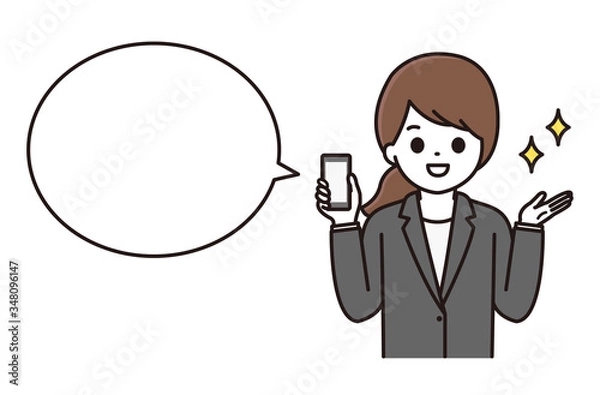 Fototapeta 女性 スマホ 吹き出し イラスト