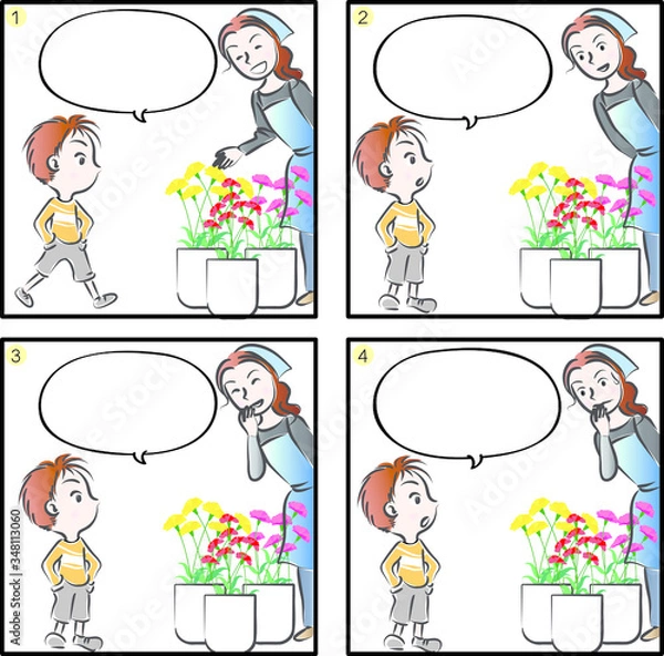 Obraz Children four grid comic blank speech bubble