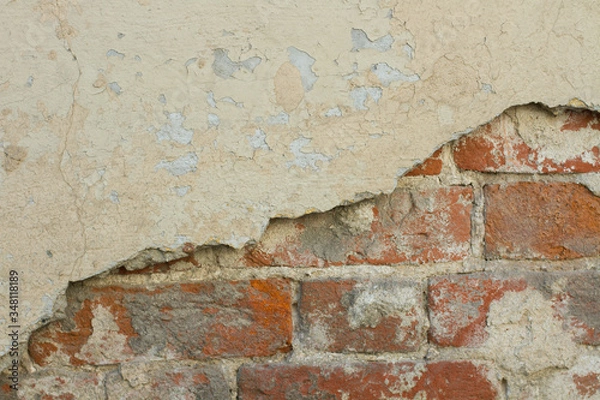 Fototapeta Old wall texture with brick. Cracked wall background.