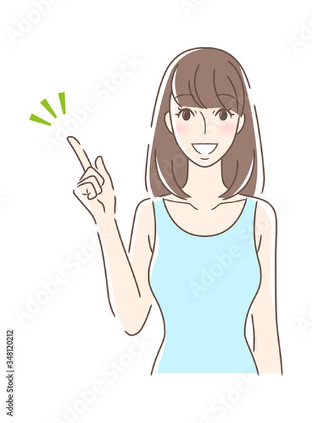 Fototapeta 笑顔で指をさす正面向きの女性