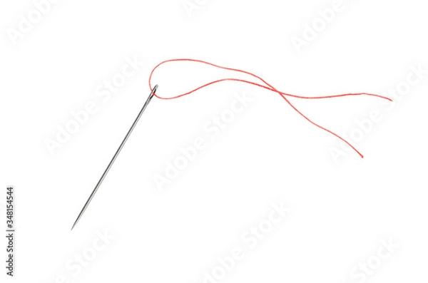 Obraz needle and red thread isolated on white background