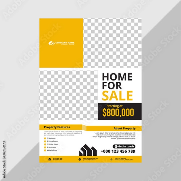 Obraz Real Estate Business Flyer Simple Layout with Yellow and Blue Accent