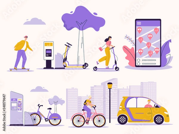 Obraz Vector character illustration of man, woman using rental service