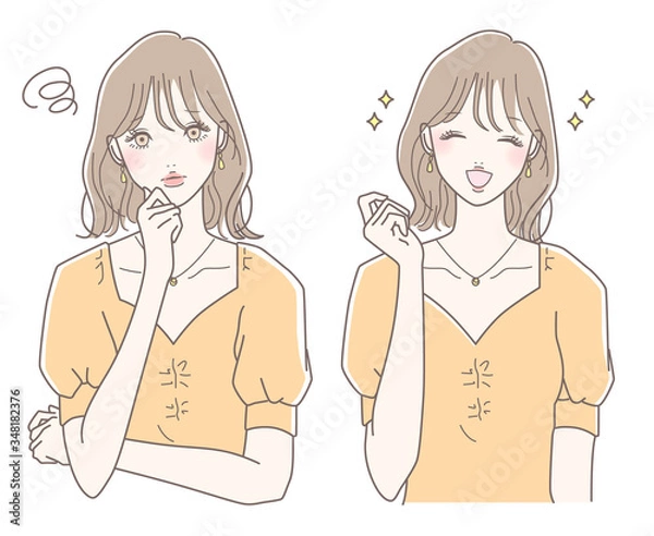 Fototapeta 女性 悩む 喜ぶ セット