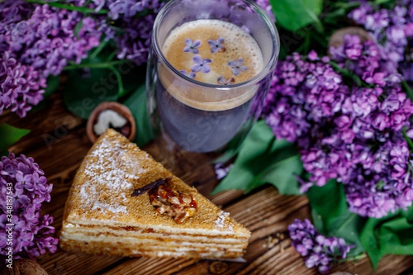 Fototapeta lilac sweets cake wood