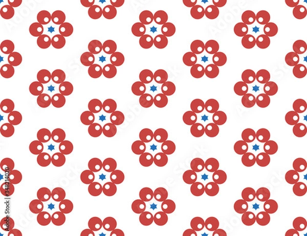 Fototapeta Seamless geometric pattern, texture or background vector in red, blue, white colors.