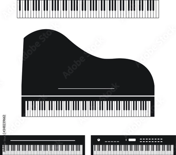 Fototapeta Piano and keyboard realistic vector icon set