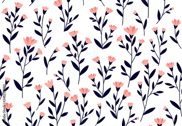 Fototapeta Floral pattern. Seamless vector texture with flowers for fashion prints or wall paper. Hand drawn style, light background.