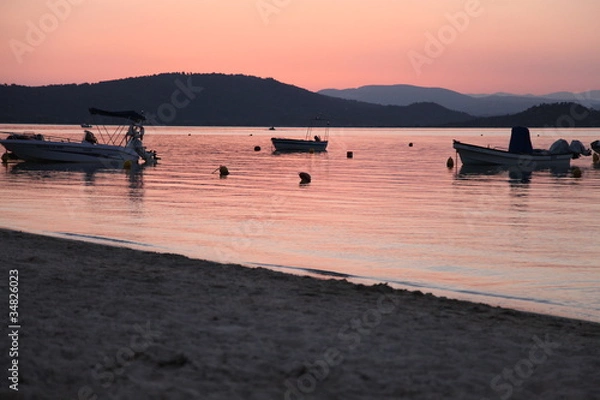 Obraz Pink sunset with boats