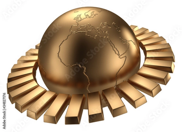 Obraz Golden earth with gold bars. Include clipping path.