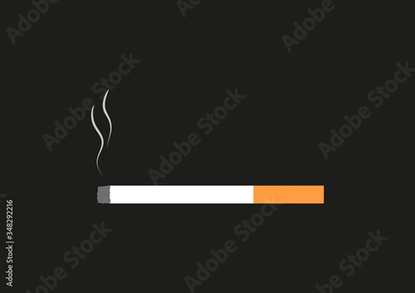 Fototapeta Vector illustration of a smoldering cigarette icon,black background.Graphics element,flat design.