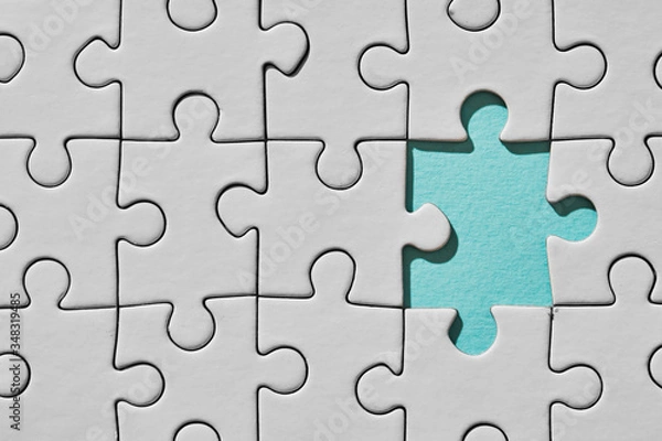 Fototapeta Background of white puzzle with missing piece