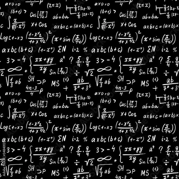 Fototapeta Math formulas seamless pattern, hand drawn, mathematical equations, vector illustration