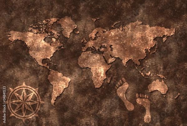 Fototapeta 世界地図と足跡