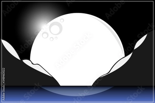 Obraz Lake vector The shadow of the mountains and the black sky With the light from the moon the white line border used as a background image