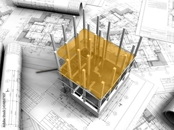 Obraz 3D plan drawing..