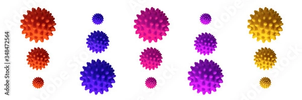Fototapeta Set of multi-colored needle balls of different sizes isolated on a white background.