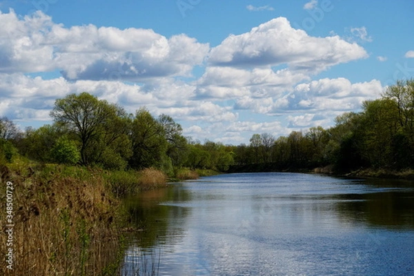 Fototapeta River Memele near Kurmene in spring on a sunny day, Latvia