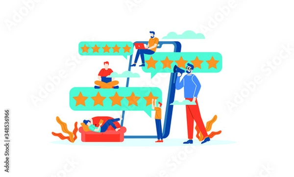 Obraz Mobile App Star Review rating people give feedback flat illustration