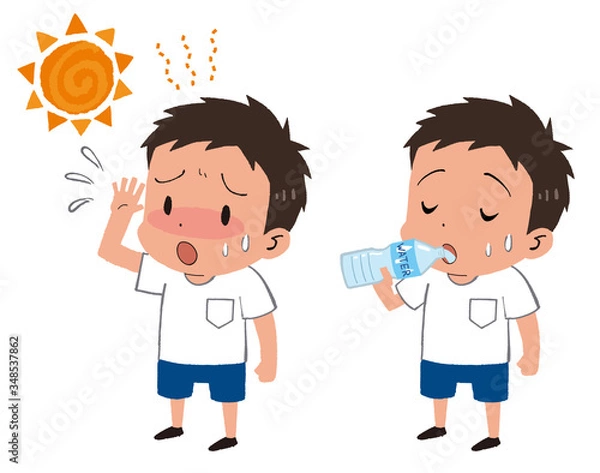 Obraz イラスト素材：男の子　子供　熱中症対策