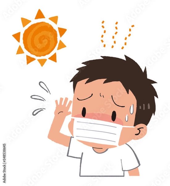 Obraz イラスト素材：マスクをつけた男の子　子供　熱中症