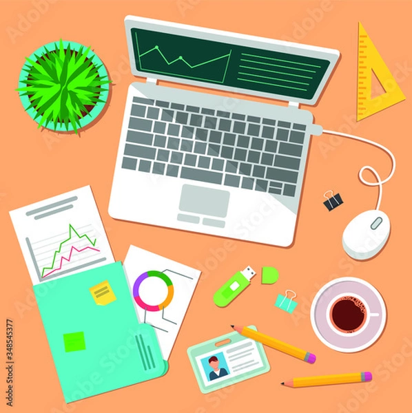 Fototapeta Office or home workspace. Vector.