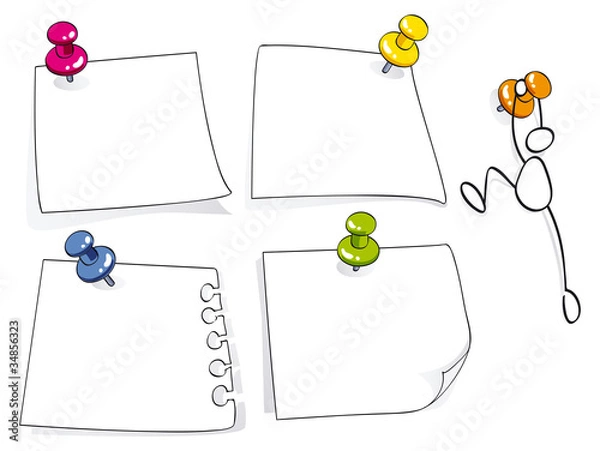 Obraz śmieszne notatki z pinezkami