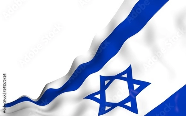 Fototapeta The flag of Israel. State symbol of the State of Israel. A blue Star of David between two horizontal blue stripes on a white field. 3d illustration