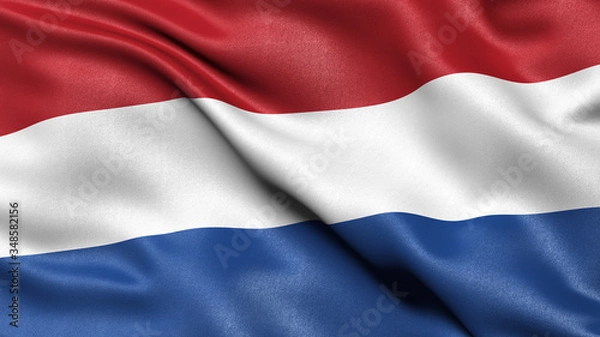 Fototapeta 3D illustration of the flag of the Netherlands waving in the wind.