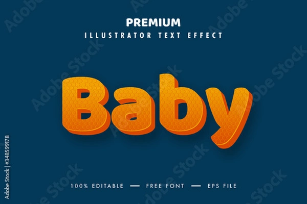 Fototapeta Baby 3d Text Effect and Editable Text Style. 